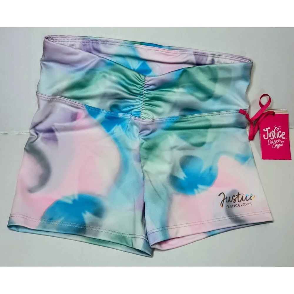 JUSTICE DANCE Gym Girls Tie-Dye Athletic Shorts L (12/14)  NEW W-TAGS. (P0046B6)